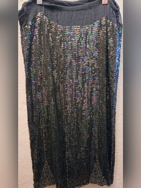 90s Vintage Zimble Black Sequin Midi Skirt Michelle Yim Iridescent Y2K Party